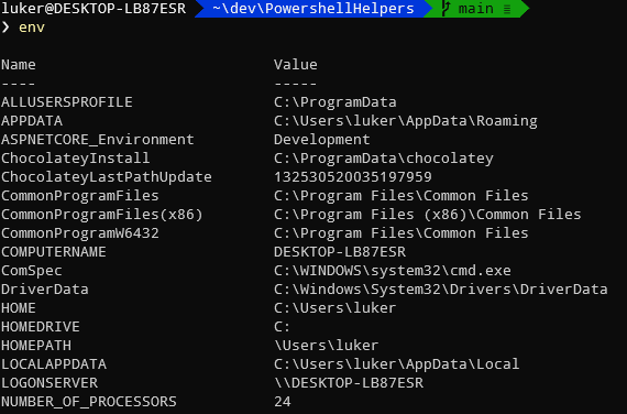 env for PowerShell